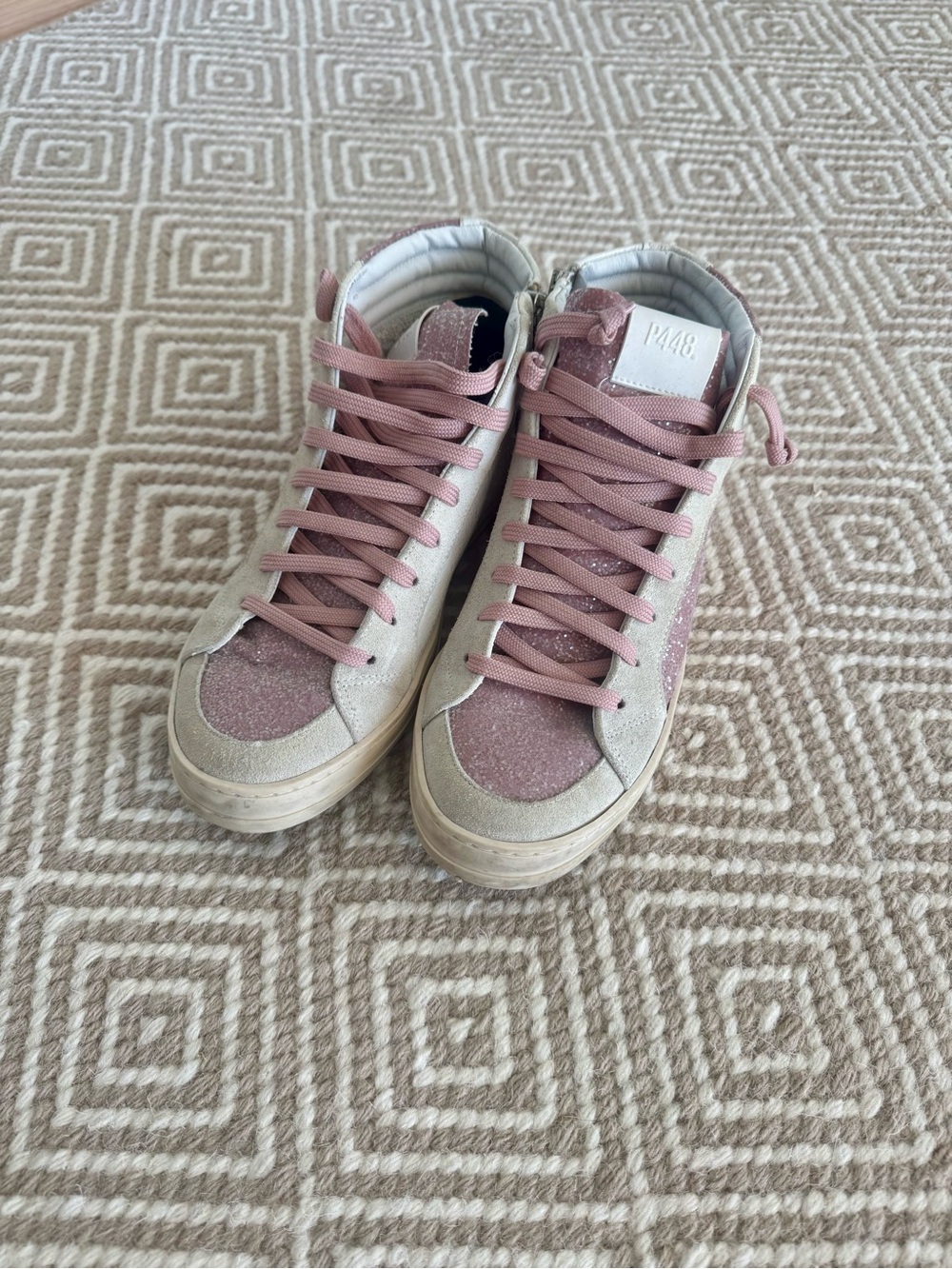 P448 Pink Glitter High-Top Sneakers for Women
